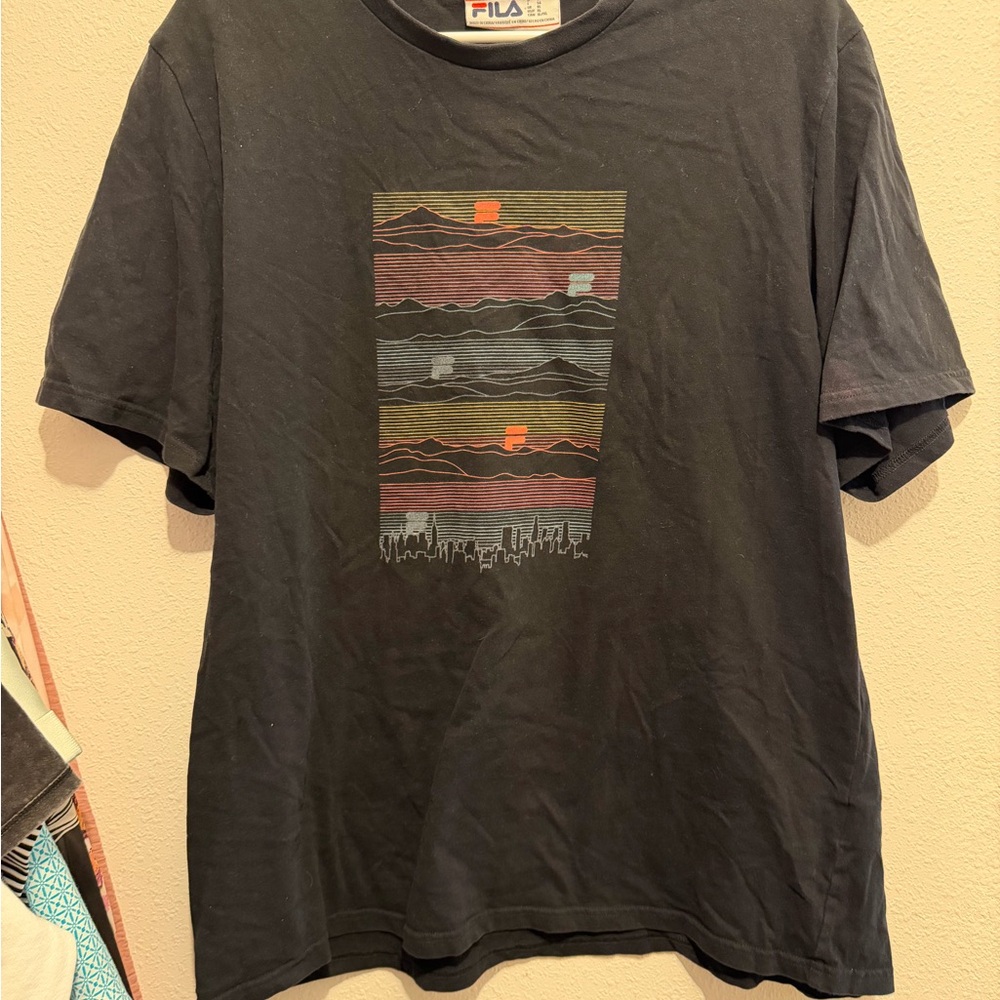 Fila Black Graphic Tee with Multicolor Design